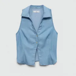 Top de cuello azul efecto mezclilla
