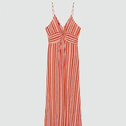 Vestido naranja largo de rayas