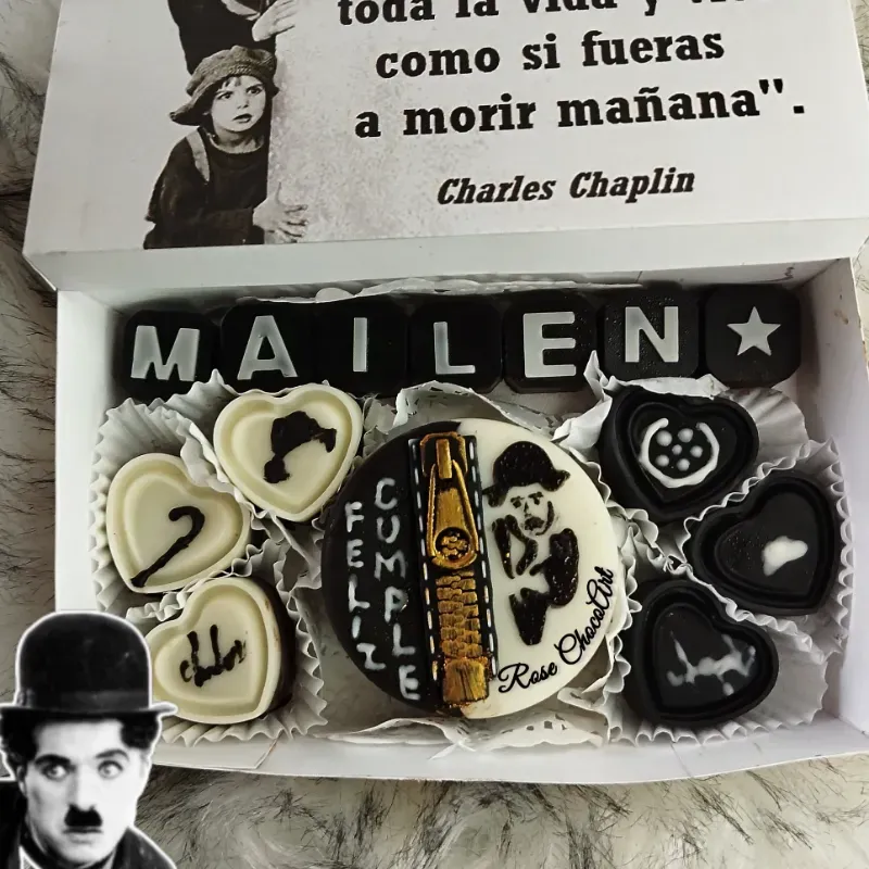 🖤Cajita de bombones  temática Charles Chaplin🤍