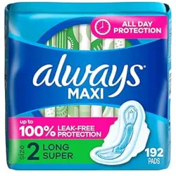 Always Maxi - Almohadillas femeninas con alas para mujer, talla 2, larga súper absorción, sin perfume,
