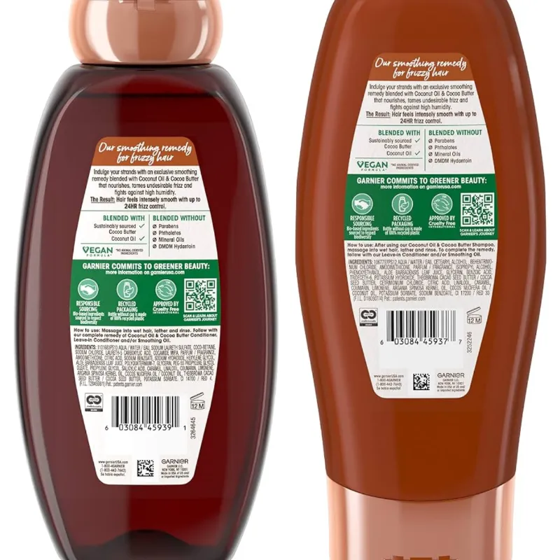 Garnier Champú y Acondicionador para el Cuidado del Cabello Whole Blendes Suavizante con extracto de aceite de coco y mantequilla de cacao , Kit