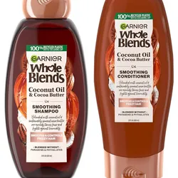 Garnier Champú y Acondicionador para el Cuidado del Cabello Whole Blendes Suavizante con extracto de aceite de coco y mantequilla de cacao , Kit