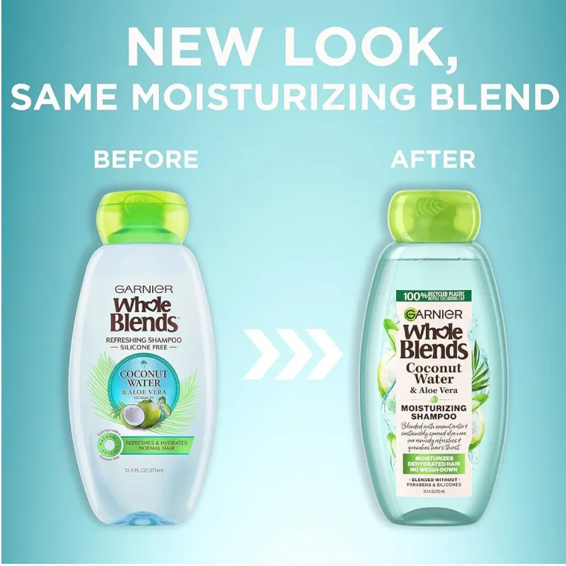 Garnier Whole Blends - Champú refrescante de agua de coco y aloe vera para cabello normal, 26.6 onzas líquidas, 1 unidad (el embalaje puede variar)