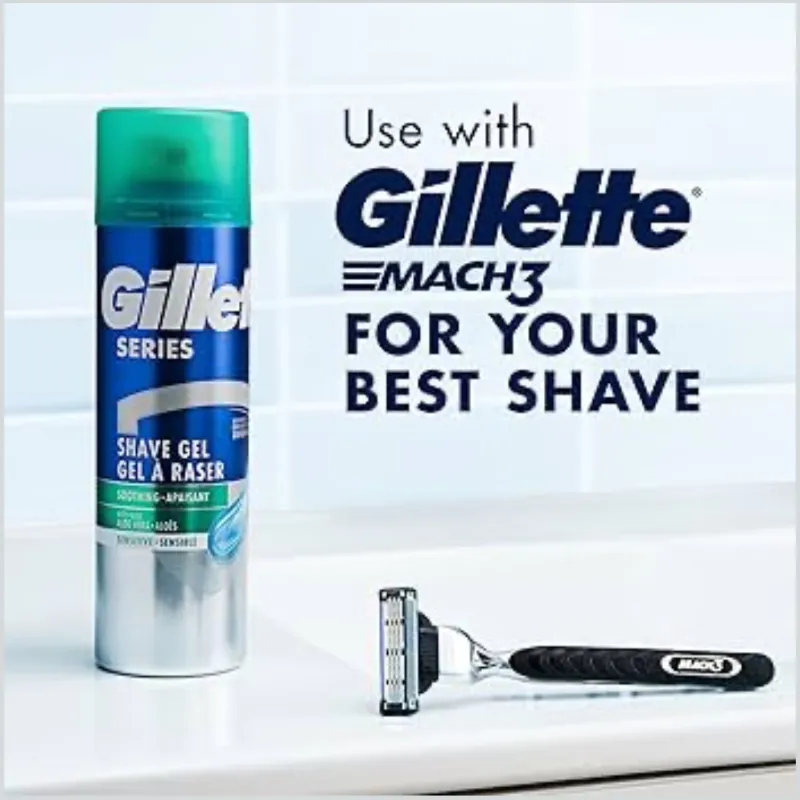 GILLETTE Gel de afeitar: Este gel de afeitar ayuda a reducir cortes, ardor, escozor, enrojecimiento y tirantez. Ofrece una defensa completa contra la irritación para ayudar a proteger la piel sensible de los signos de irritación del afeitado.