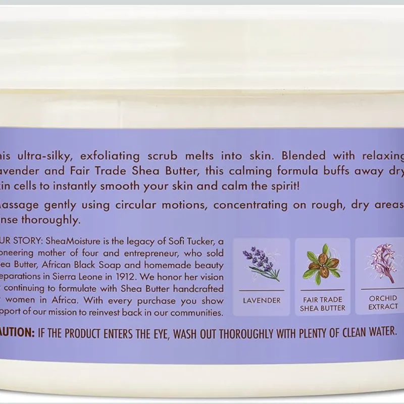 SheaMoisture Crema corporal exfoliante para el cuidado de la piel calmante con manteca de karité de comercio justo, 11.3 onzas