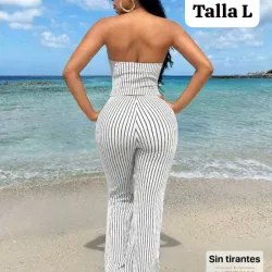 conjunto de ropa de playa para mujer con pantalones palazzo de rayas verticales y un top a juego