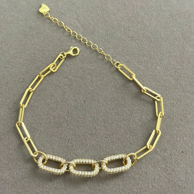 Pulsera de Plata 925 con baño de oro de eslabones