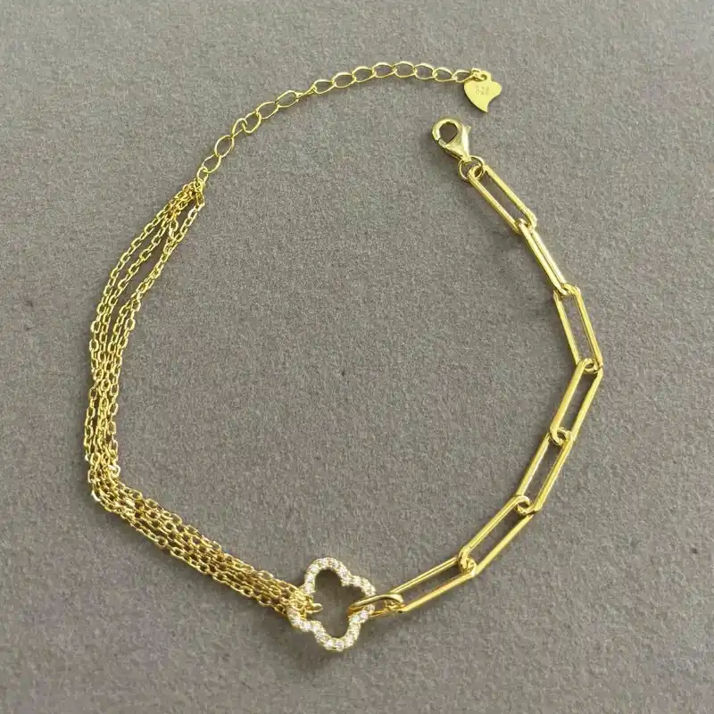 Pulsera de Plata 925 con baño de oro eslabonada Van cleef