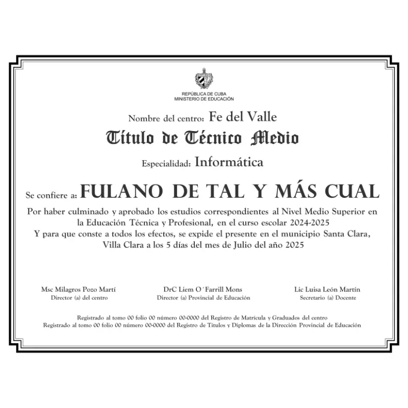 Títulos MINED modelo + llenado