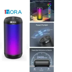 Bocina Portatil "1 Hora" 10W, Bluetooth, 2400mAh, Iluminación RGB Ajustable, Emparejamiento Dual TWS