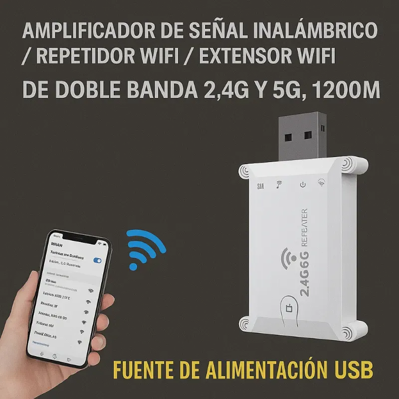  🔁 Amplificador WiFi USB de Doble Banda 2.4G & 5G