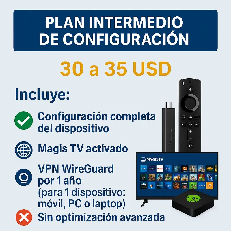 🔸 CONFIGURACION PLAN INTERMEDIO – Configuración + Magis TV + VPN 1 Año