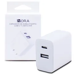 Cargador doble USB y tipo C + Cable C a C