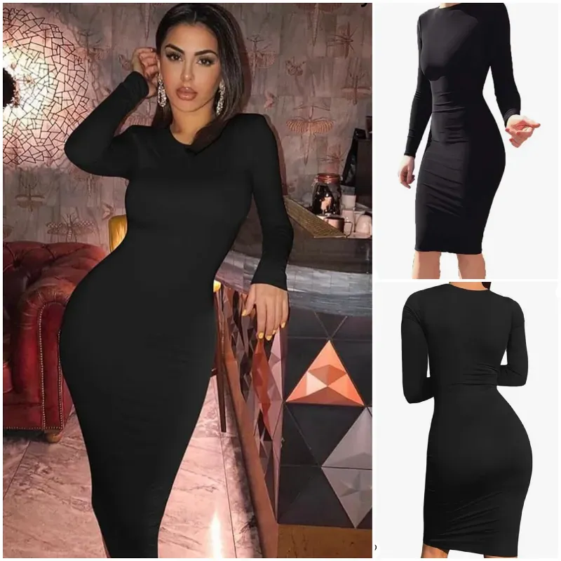 Vestido Midi Ajustado Negro 