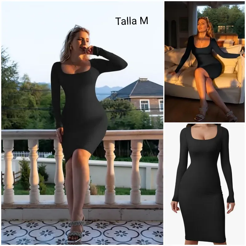 Vestido Midi Escotado Negro