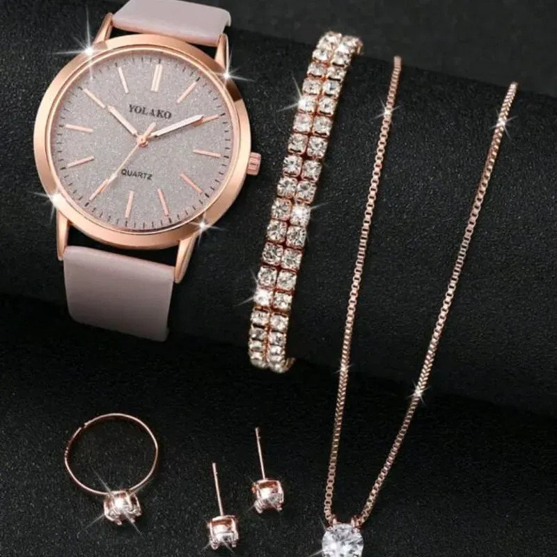 Set elegante de Reloj, Colgante, Pendientes, Anillo y Pulso 