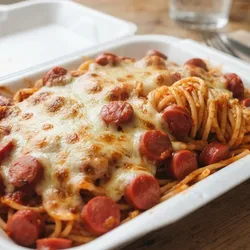 🍝Espaguetis con Salchichas y 🧀 Queso Gouda