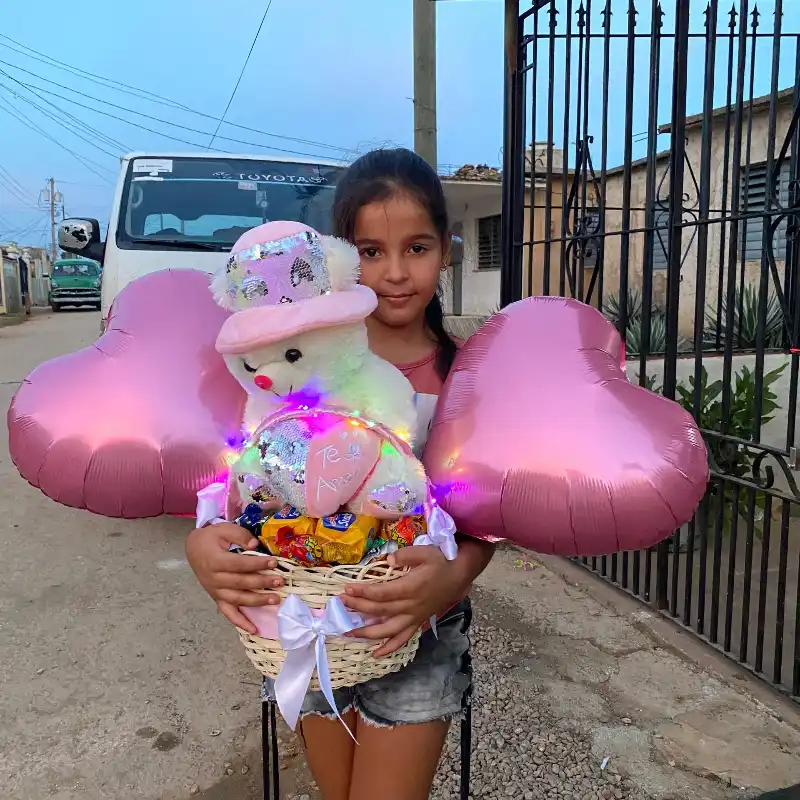 Cesta con peluche y Blanca nieves 