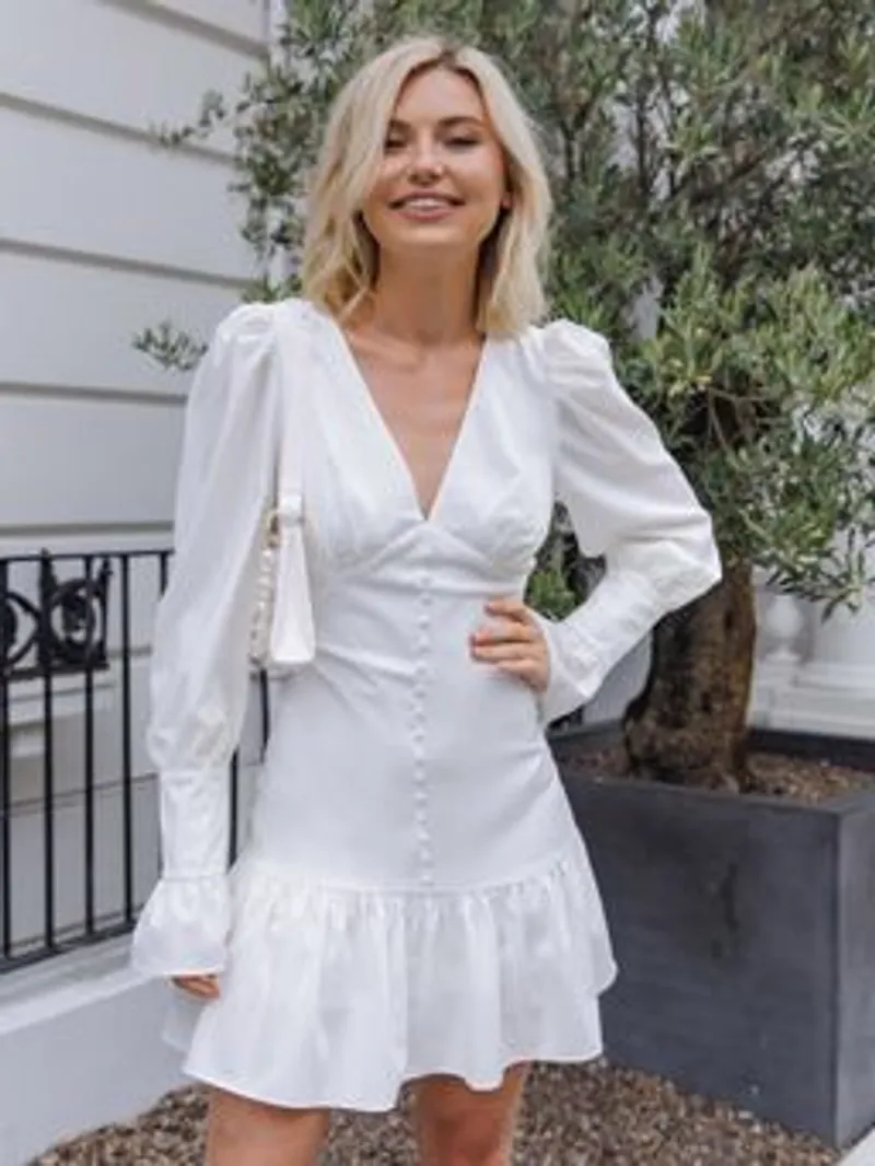 Vestido blanco largo manga larga – Talla Chica – Joi Boutique