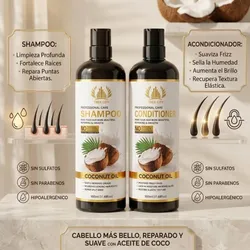 Set Shampoo y Acondicionador de Aceite de Coco sin sal 900ml
