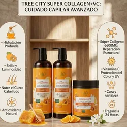 Set triple de Shampoo+Acondicionador+Crema de tratamiento de Colágeno,miel y vitaminas