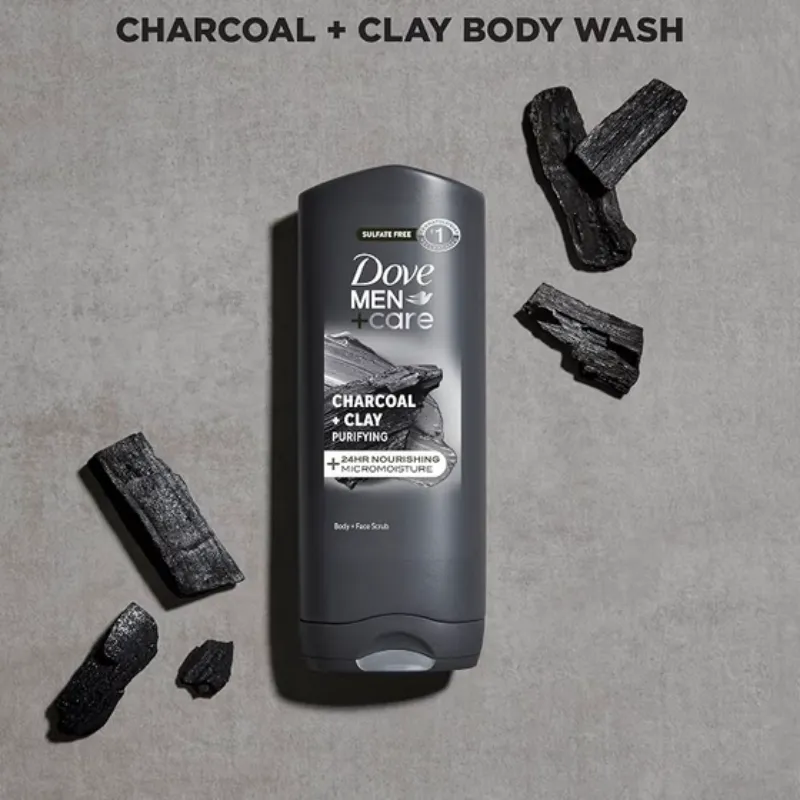 Dove Men+Care Charcoal + Clay Body & Face Scrub 400 mL | Exfoliante Purificante para Hombre