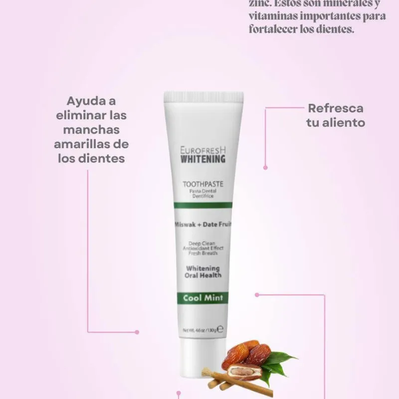 Pasta dental blanqueadora Eurofresh con miswak y dátiles