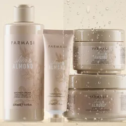Set de Gel de Ducha, crema para manos, crema extra hidratante y exfoliante corporal corporal de karité y almendras