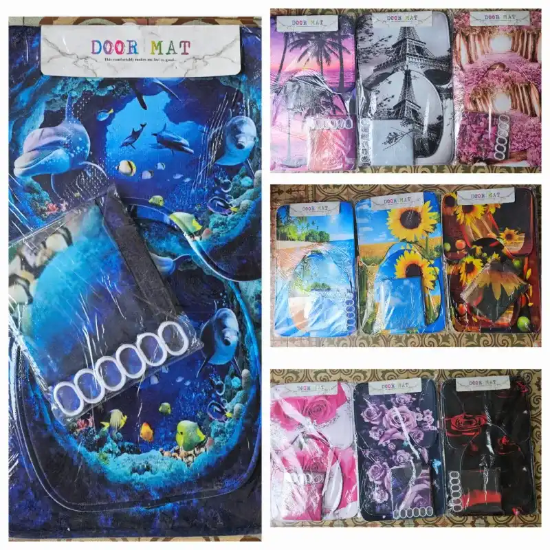 Juego de cortina + alfombras 