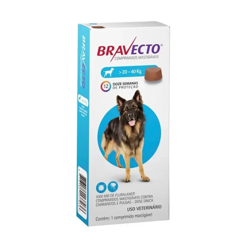 Bravecto 20-40 kg (Pulgas, Garrapatas y Acaros Internos)