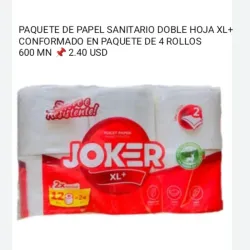 Paquete papel sanitario 4 rollos doble hoja Marca JOKER XL+