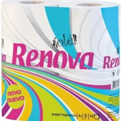 Paquete papel sanitario 4 rollos doble hoja Marca RENOVA 