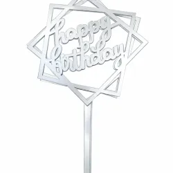 Toppers de Happy Birthday plateado
