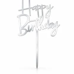 Toppers de Happy Birthday plateado