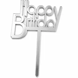 Toppers de Happy Birthday plateado