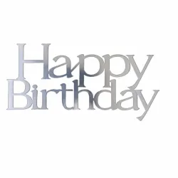 Toppers frontal de Happy Birthday plateado