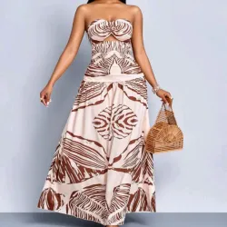 Vestido beige y carmelita extraples. Talla M
