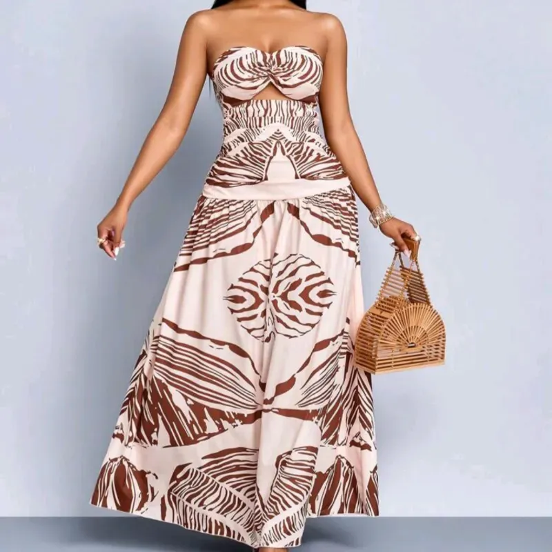 Vestido beige y carmelita extraples. Talla M