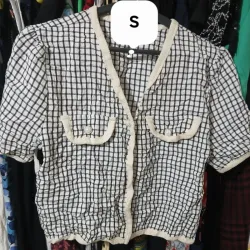 Blusa a cuadros negra y blanca vintage hilo