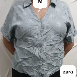 Blusa cajita azul grisoso Zara