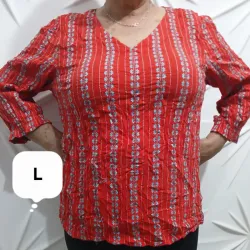 Blusa naranja oscuro con estampado en azul