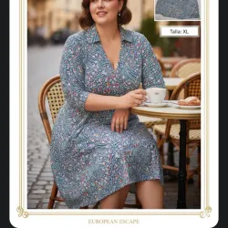 Vestido estampado manga 3/4