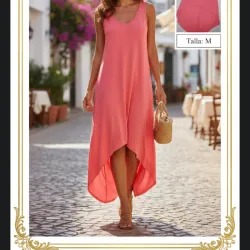 Vestido rosa naranja largo