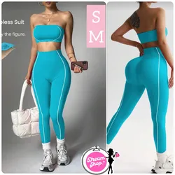 Conjunto deportivo top strapless y Licra larga levanta glúteos