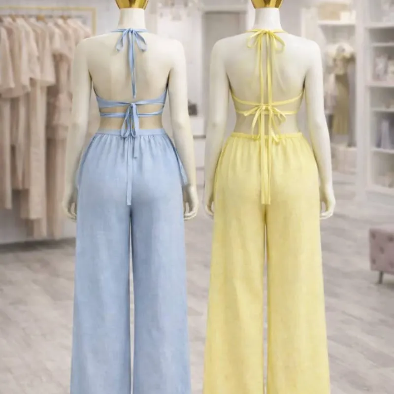 Conjunto sexy veraniego, blusa espalda afuera y pantalón