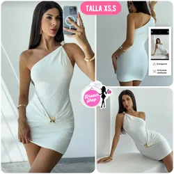 Vestido blanco corto con detalle dorado