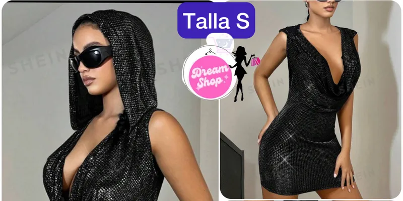 Vestido con capucha tela de brillos