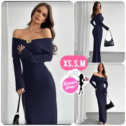 Vestido de mangas largas con hombros descubiertos