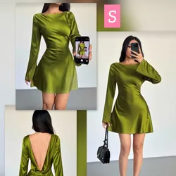 Vestido elegante satén color verde lima