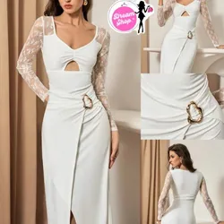 Vestido largo con mangas de encaje